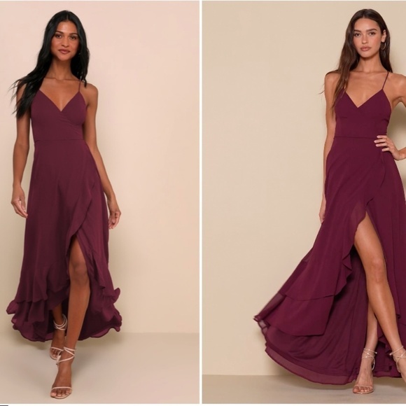 LULUS Prom Wedding Special Event Boho Romantic Sexy Flowy Faux Wrap Maxi Dress - Picture 4 of 4